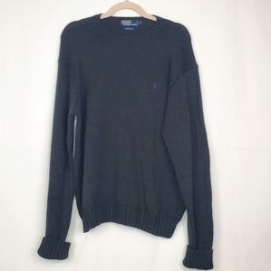 Polo by Ralph Lauren Gray Cotton Sweater with Cuffed Sleeves & Purple Polo Logo